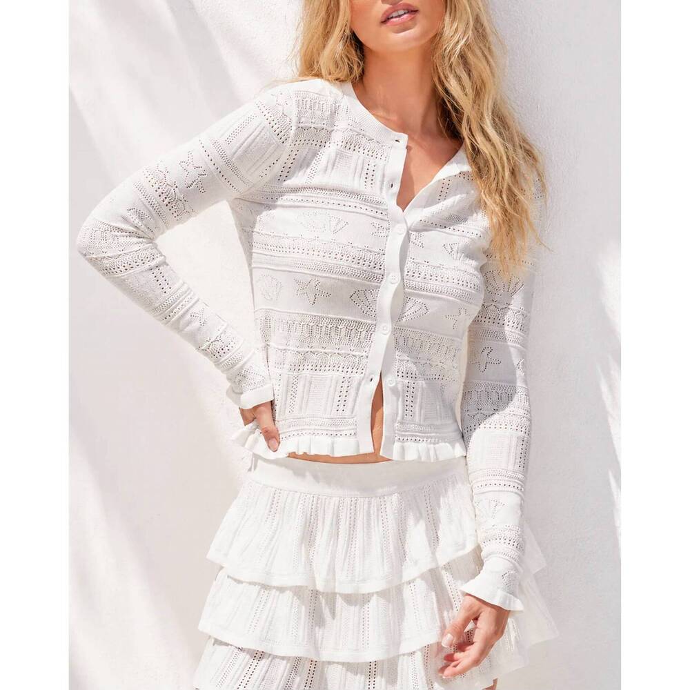 NEW ILLA ILLA seashell ruffle cardigan in white